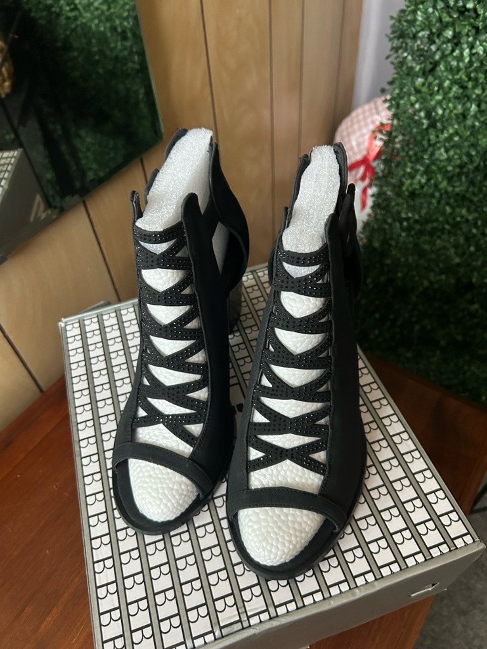 Black Lace-Up Peep-Toe Women's Heels